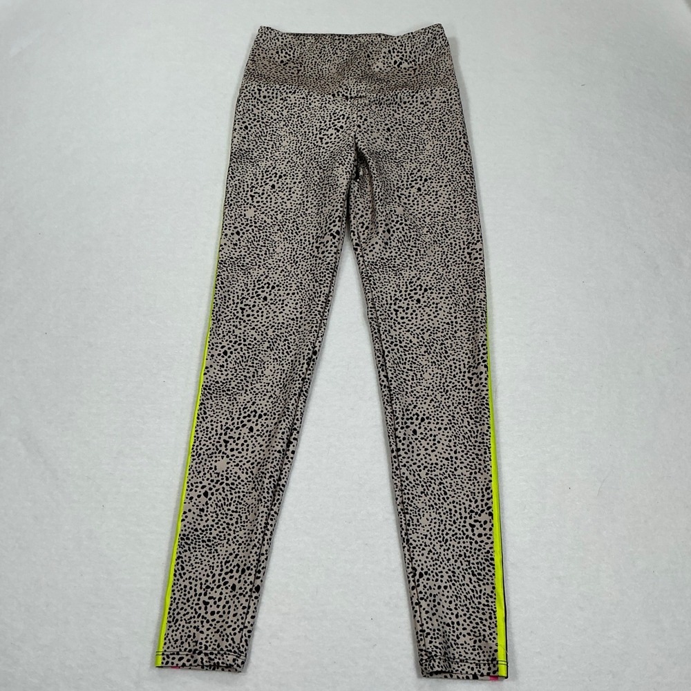 Goldsheep Dalmatian Print Neon Stripe High Waist Leggings Tan Black XS